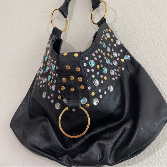 Leather Rhinestone Jasmine Hobo Bag - Picture 3 of 13